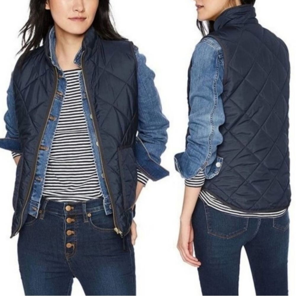 J. Crew Navy Blue Quilted Down Zip Up Front Puffer Vest Size XXS